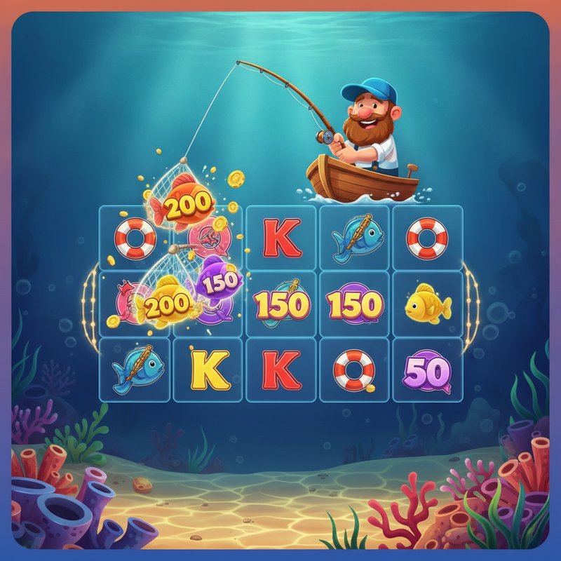 Fishin Frenzy free spins round with fisherman wild collecting fish prize values from the reels